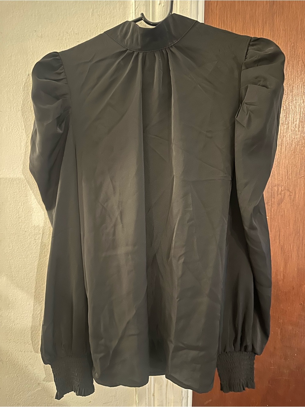 Women's Black Puff-Sleeve Blouse with Smocked Cuffs